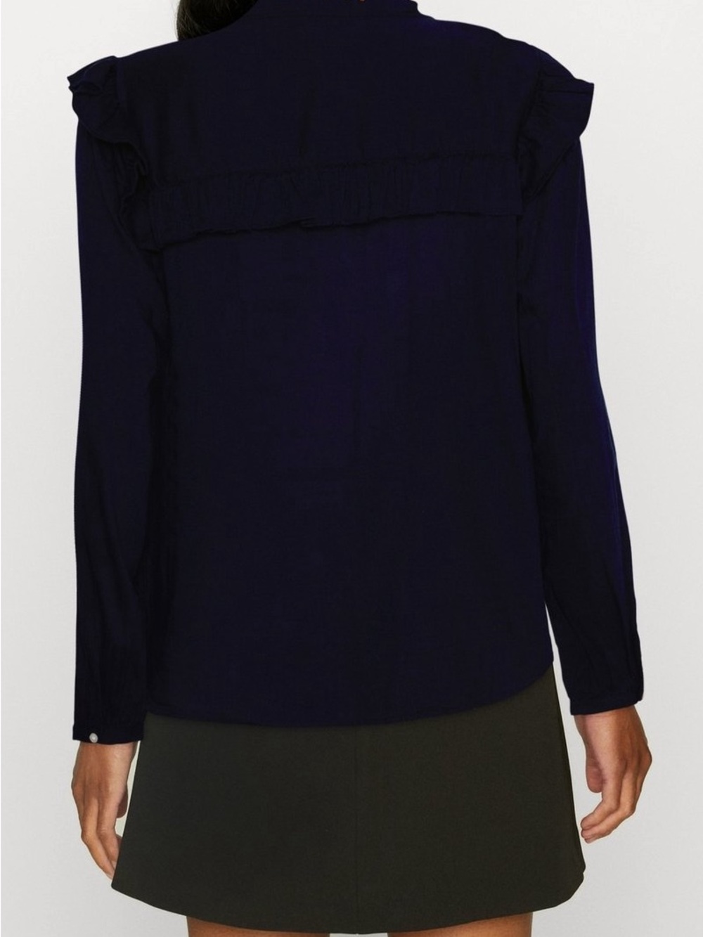 GAP Navy Ruffle-Trim Button-Front Blouse - Picture 3 of 5